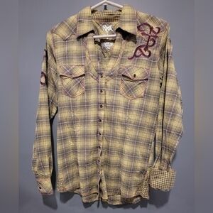 WRANGLER ROCK 47 Multicolor Rhinestone Snap Western V Neck